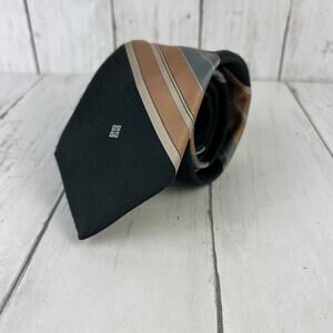 VTG Givenchy Monsieur Brown Striped Silk Blend Necktie Tie Logo